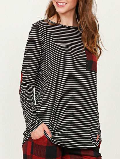 Boho Retro 60's Vintage Tulip Petal Hem Contrast Binding Brushed Soft Stripe Raglan Sleeve Tunic Top