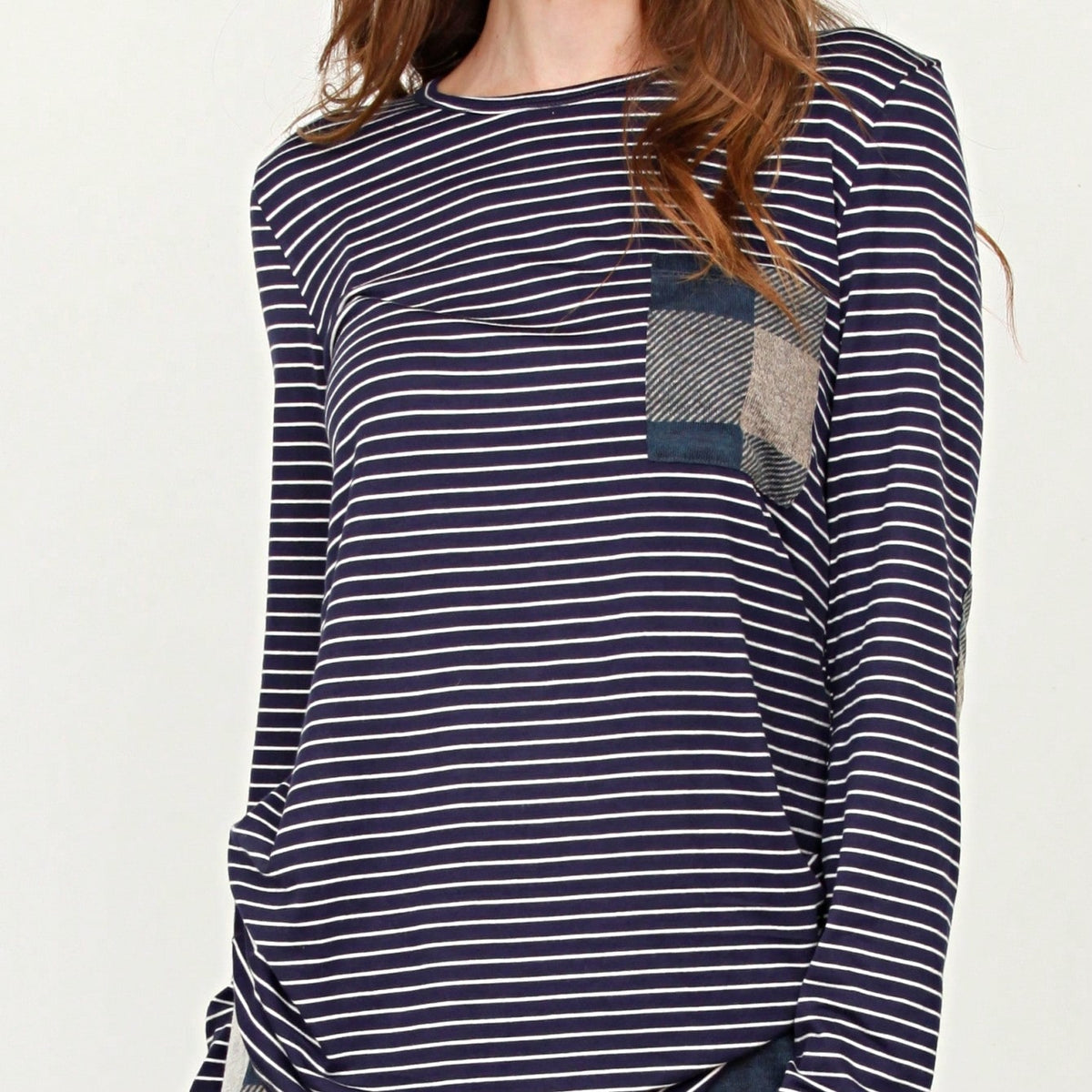 Boho Retro 60's Vintage Tulip Petal Hem Contrast Binding Brushed Soft Stripe Raglan Sleeve Tunic Top
