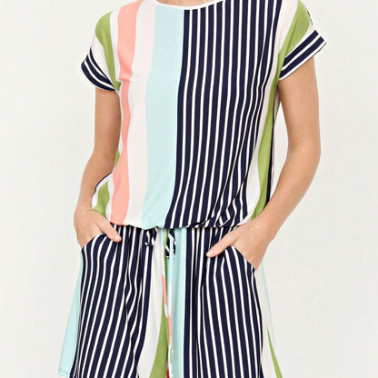 Boho Casual Green Navy Blue Tank Cami Romper Short Sleeve Double Pockets