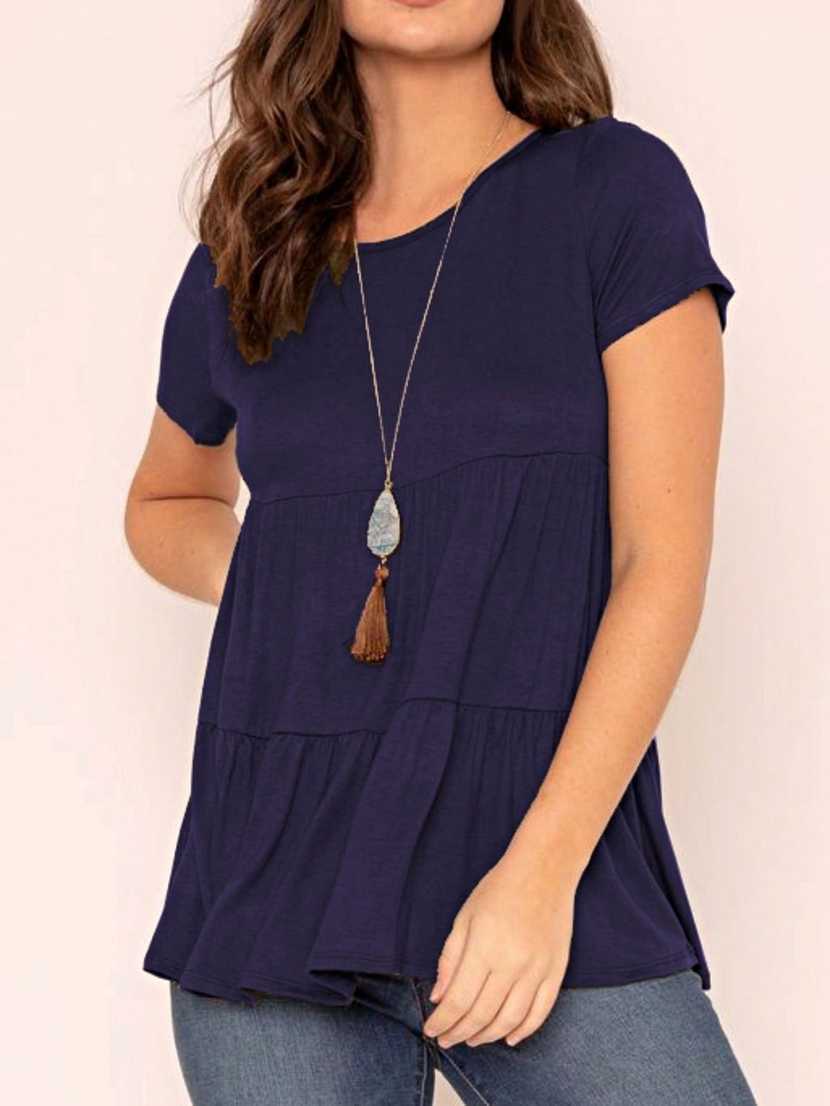 Brushed Boho Retro Vintage 60's Tiered Tie Dye Light Pink Blue Short Sleeve Tunic Shirt Top