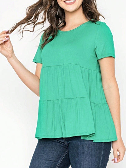 Brushed Boho Retro Vintage 60's Tiered Tie Dye Light Pink Blue Short Sleeve Tunic Shirt Top