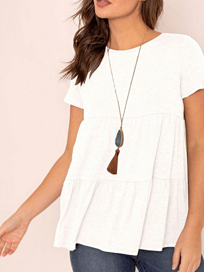 Brushed Boho Retro Vintage 60's Tiered Tie Dye Light Pink Blue Short Sleeve Tunic Shirt Top