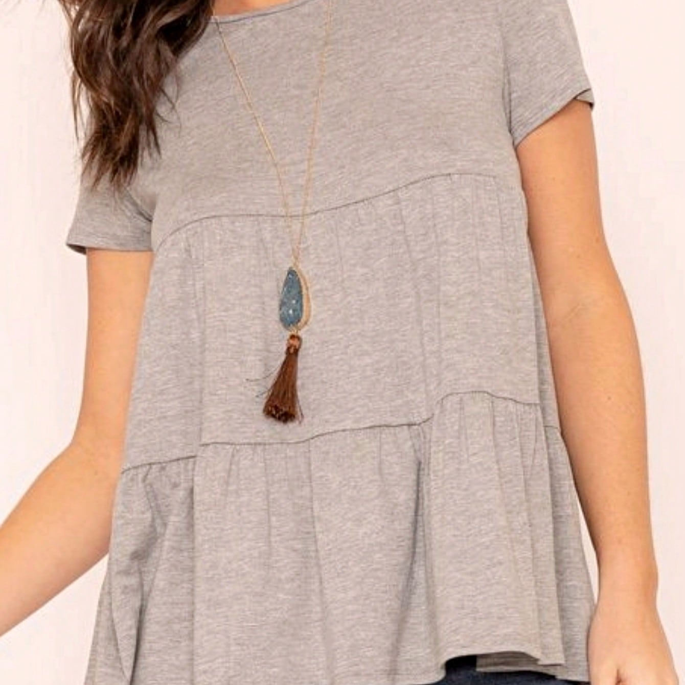 Brushed Boho Retro Vintage 60's Tiered Tie Dye Light Pink Blue Short Sleeve Tunic Shirt Top