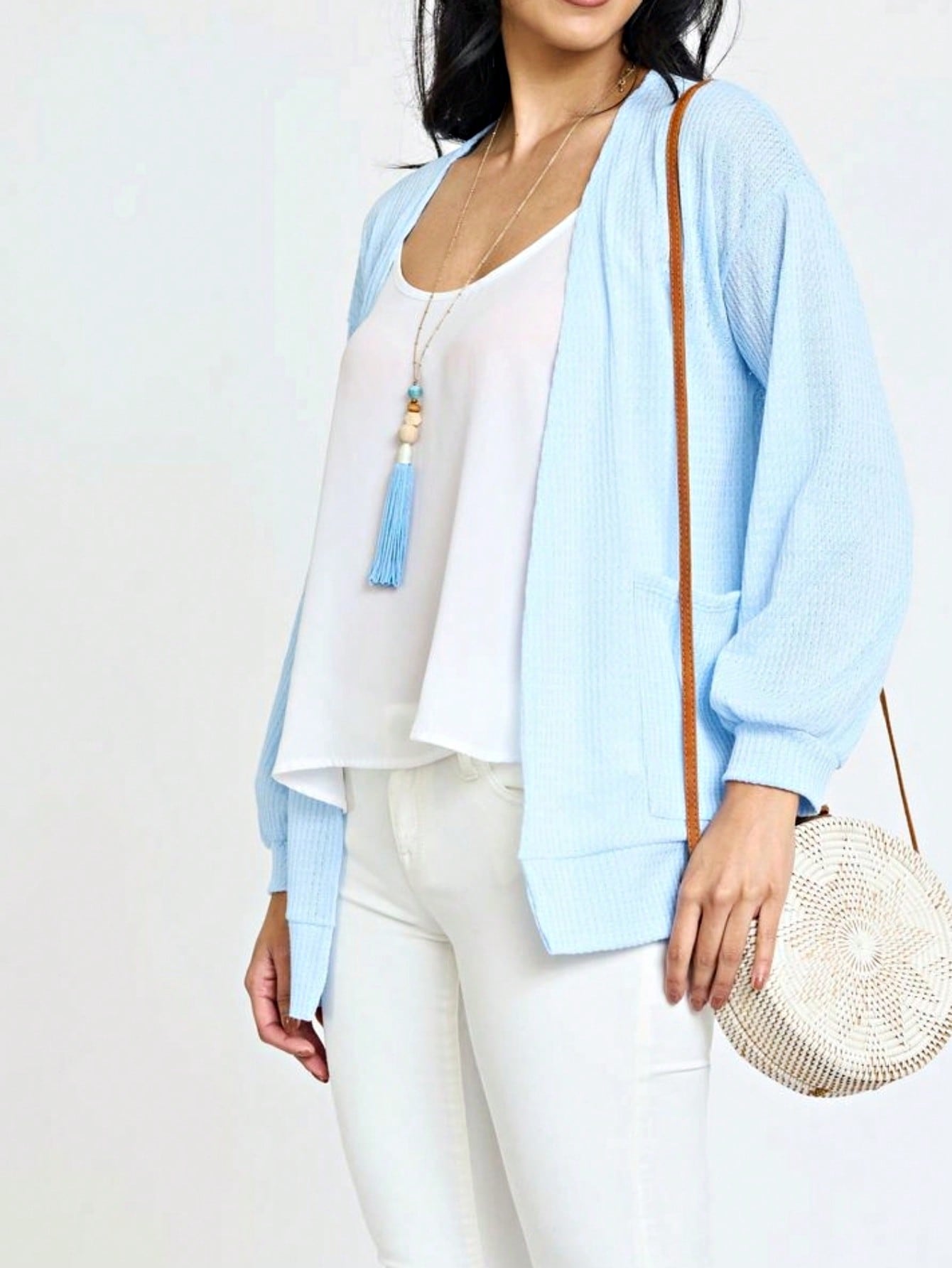Boho Vintage Stripe Grey Violet Light Weight Three Quarter Sleeve  Knit Slouch Kimono Cardigan