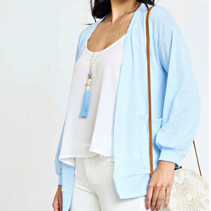 Boho Vintage Stripe Grey Violet Light Weight Three Quarter Sleeve  Knit Slouch Kimono Cardigan