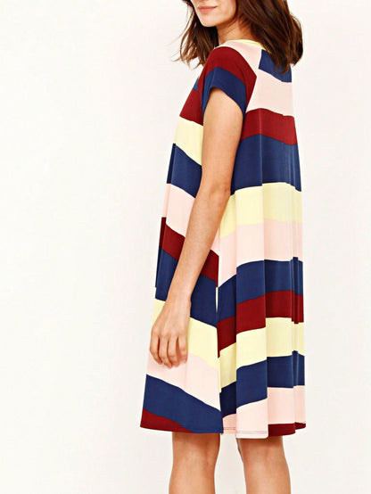 Boho Retro Stripe Pink Tassel Rayon Cool Smooth Soft Tunic Dress Top Shirt Blouse