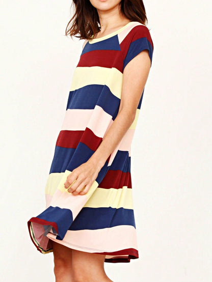 Boho Retro Stripe Pink Tassel Rayon Cool Smooth Soft Tunic Dress Top Shirt Blouse