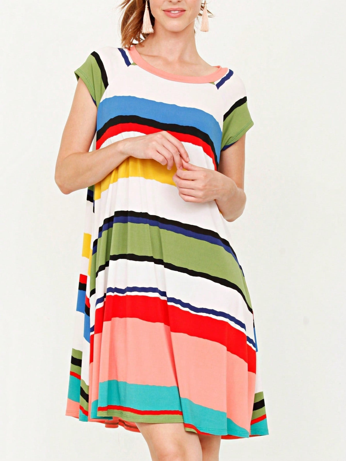 Boho Retro Stripe Pink Tassel Rayon Cool Smooth Soft Tunic Dress Top Shirt Blouse