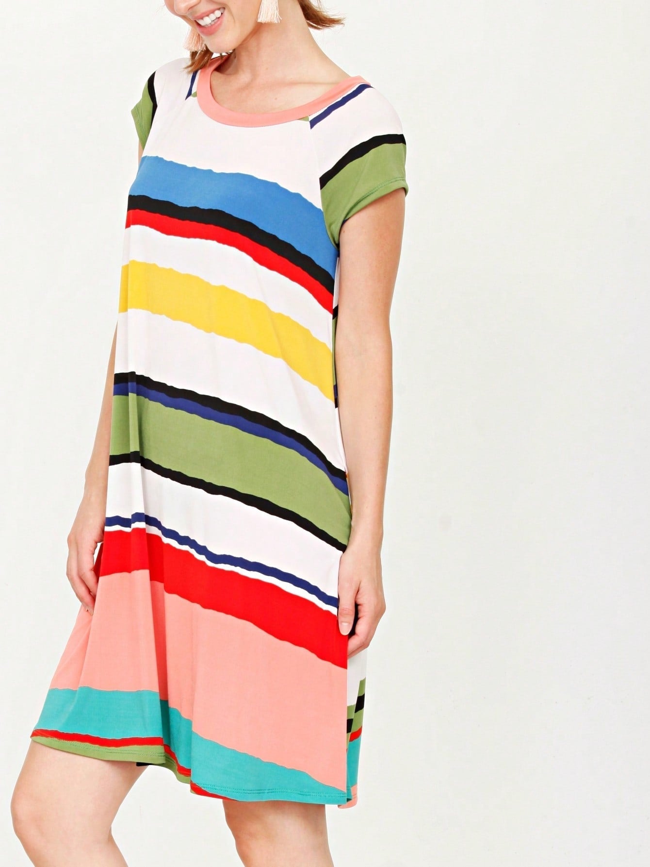 Boho Retro Stripe Pink Tassel Rayon Cool Smooth Soft Tunic Dress Top Shirt Blouse