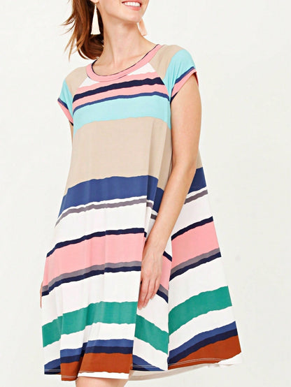 Boho Retro Stripe Pink Tassel Rayon Cool Smooth Soft Tunic Dress Top Shirt Blouse