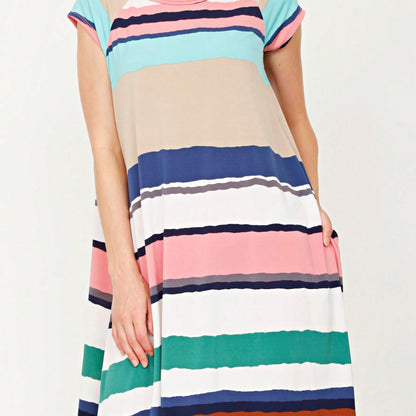 Boho Retro Stripe Pink Tassel Rayon Cool Smooth Soft Tunic Dress Top Shirt Blouse