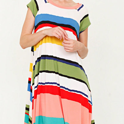 Boho Retro Stripe Pink Tassel Rayon Cool Smooth Soft Tunic Dress Top Shirt Blouse