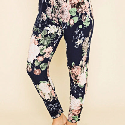 Boho Retro 90's Tie Dye Pink Blue Solid Olive Navy Black Charcoal  Grey Shirred Ruched Cuff  Jogger Pants With Drawstring And Pocket