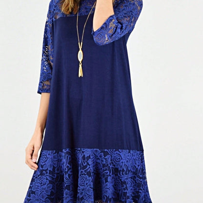 Boho Retro Burgundy  Red Lace Fit And Flare Three-Quarter Sleeve Lace