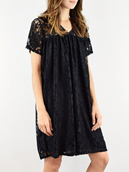 Boho Retro Burgundy  Red Lace Fit And Flare Three-Quarter Sleeve Lace