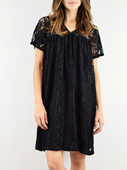 Boho Retro Burgundy  Red Lace Fit And Flare Three-Quarter Sleeve Lace