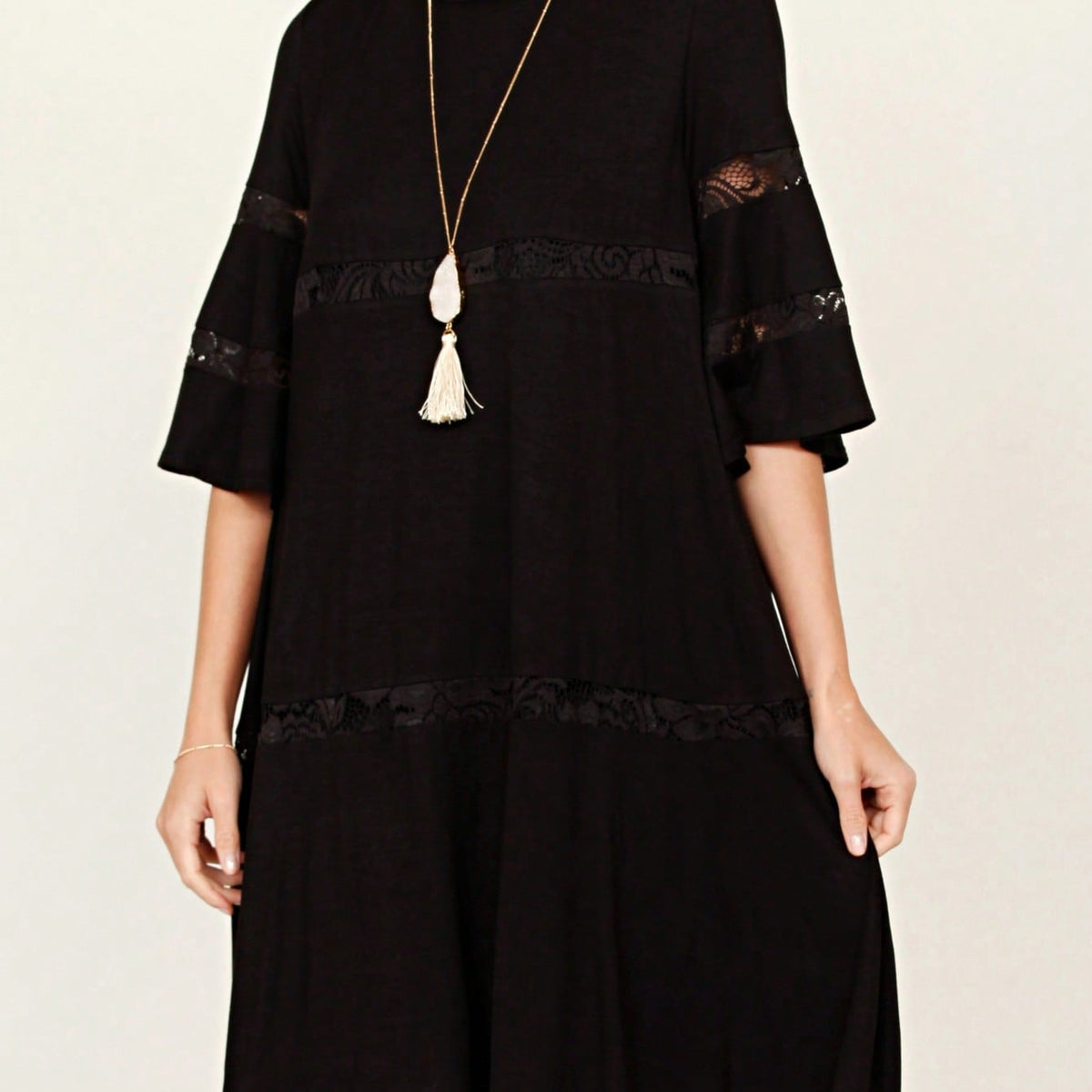 Boho Retro Burgundy  Red Lace Fit And Flare Three-Quarter Sleeve Lace