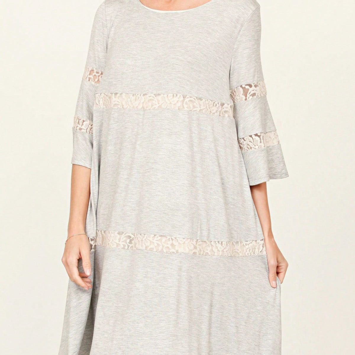 Boho Retro Burgundy  Red Lace Fit And Flare Three-Quarter Sleeve Lace
