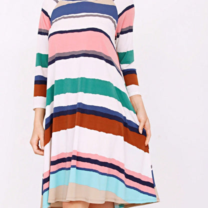 Boho Retro Stripe Pink Tassel Rayon Cool Smooth Soft Tunic Dress Top Shirt Blouse