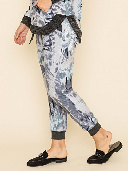 Boho Retro 90's Tie Dye Pink Blue Solid Olive Navy Black Charcoal  Grey Shirred Ruched Cuff  Jogger Pants With Drawstring And Pocket