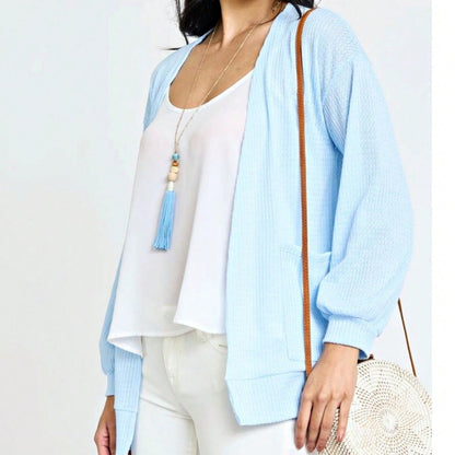 Boho Retro Peach Khaki Beige Floral Button  Puff Drop Shoulder Light Weight Terry Cardigan Small To 3 XL PLUS