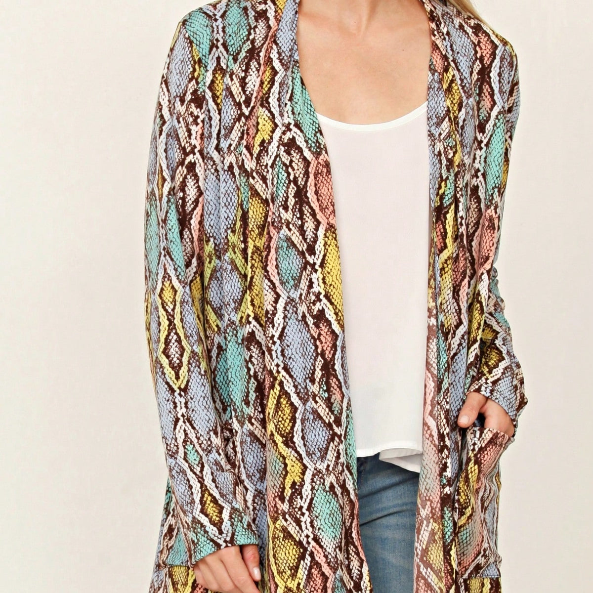 Boho Retro Peach Khaki Beige Floral Button  Puff Drop Shoulder Light Weight Terry Cardigan Small To 3 XL PLUS