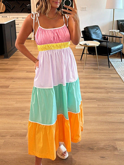 Boho Vacation Cotton Wavy White Elegant Tiered Maxi Long Shirt  Dress With Drawstring  Versatile Summer Dress For Women