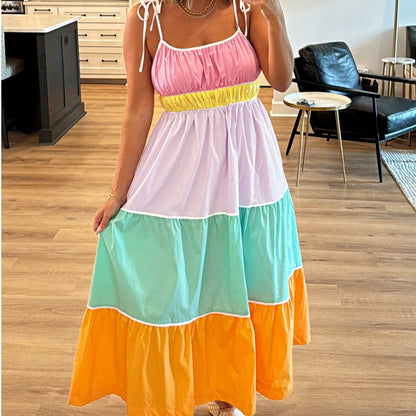 Boho Vacation Cotton Wavy White Elegant Tiered Maxi Long Shirt  Dress With Drawstring  Versatile Summer Dress For Women