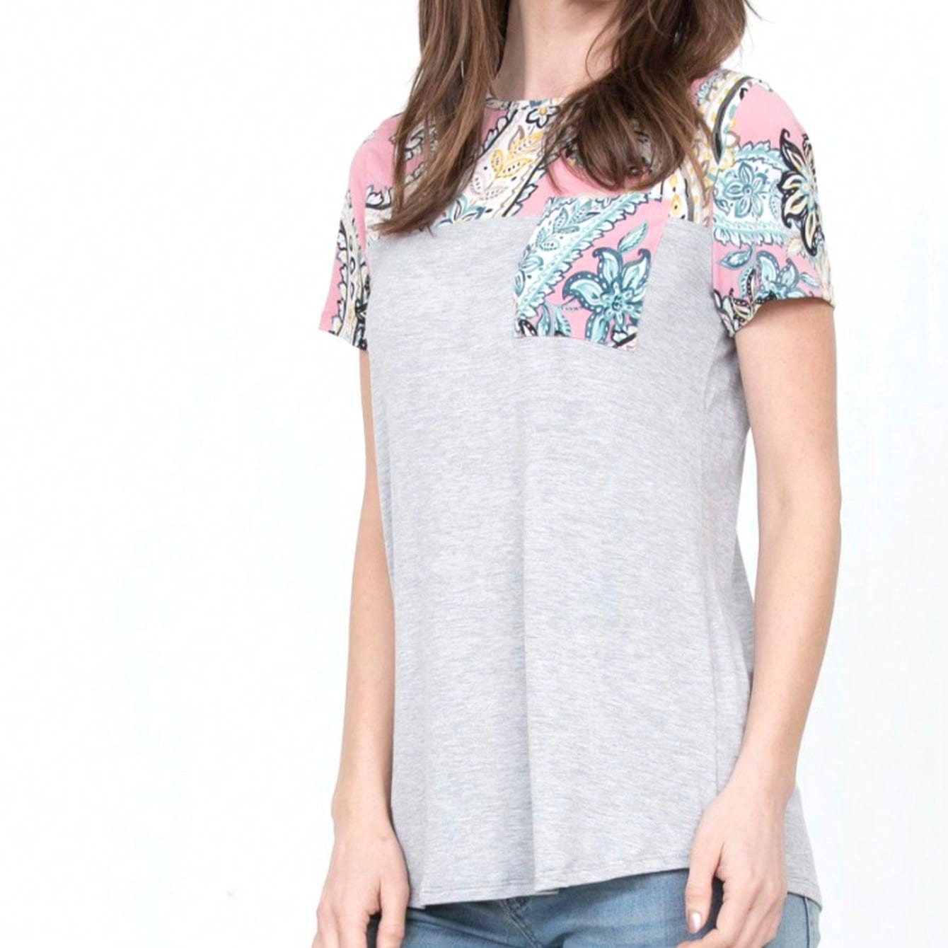 Boho Retro Black Mint Color Block Oriental Geo Pocket 60's Rayon Soft Top Shirt Blouse | Small-3 XL