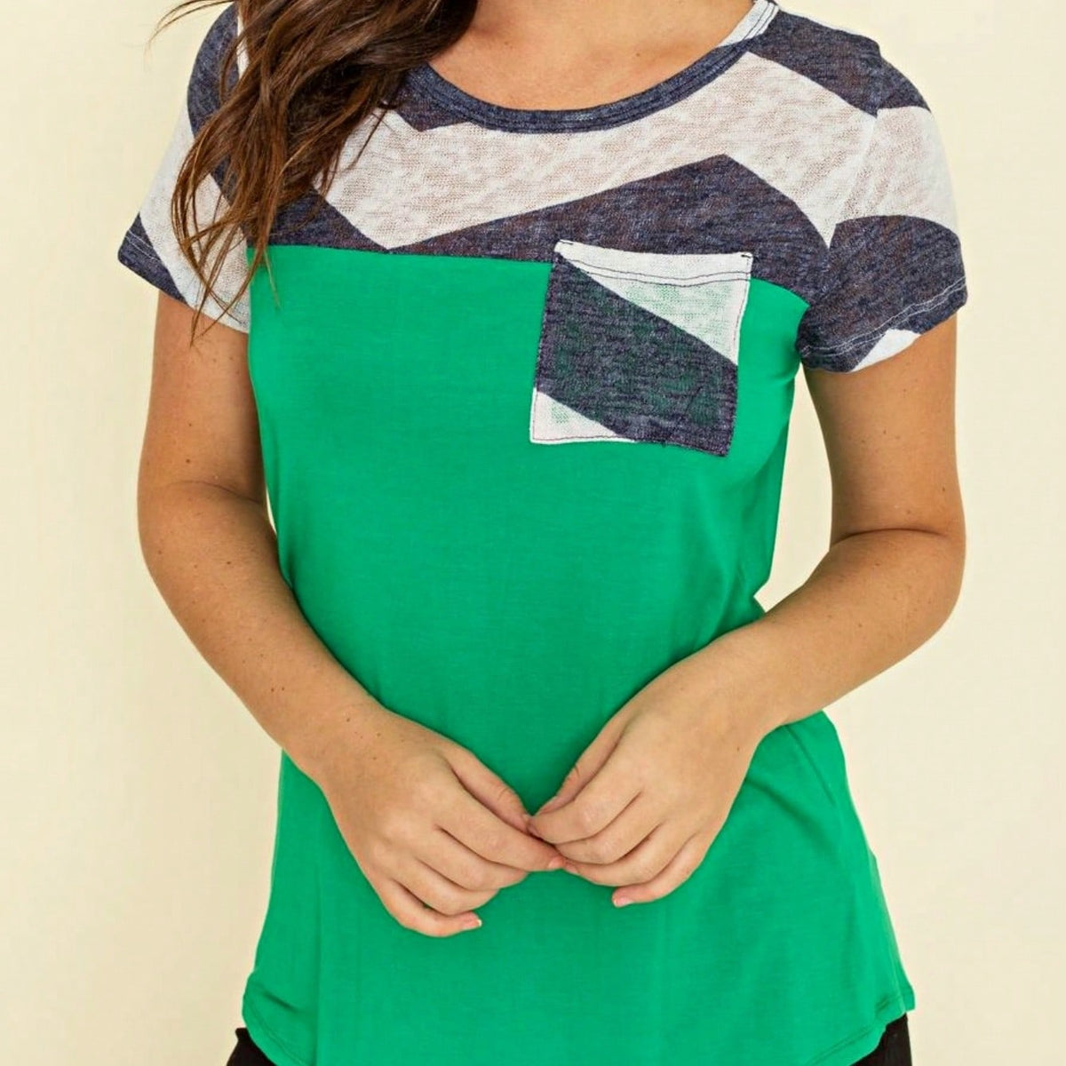 Boho Retro Black Mint Color Block Oriental Geo Pocket 60's Rayon Soft Top Shirt Blouse | Small-3 XL