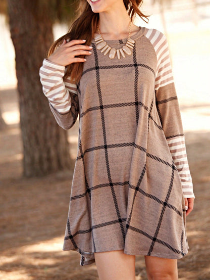 Boho Retro 90's Vintage V Stitch  Stripe Knit Contrast Binding Brushed Soft Stripe Raglan Sleeve Tunic Top Pullover