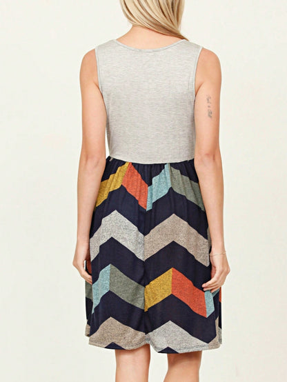 Boho Vintage Chevron Stripe Pink Yellow Navy Sleeveless Mini Poolside Cover Up Dress Small To 3 XL Plus