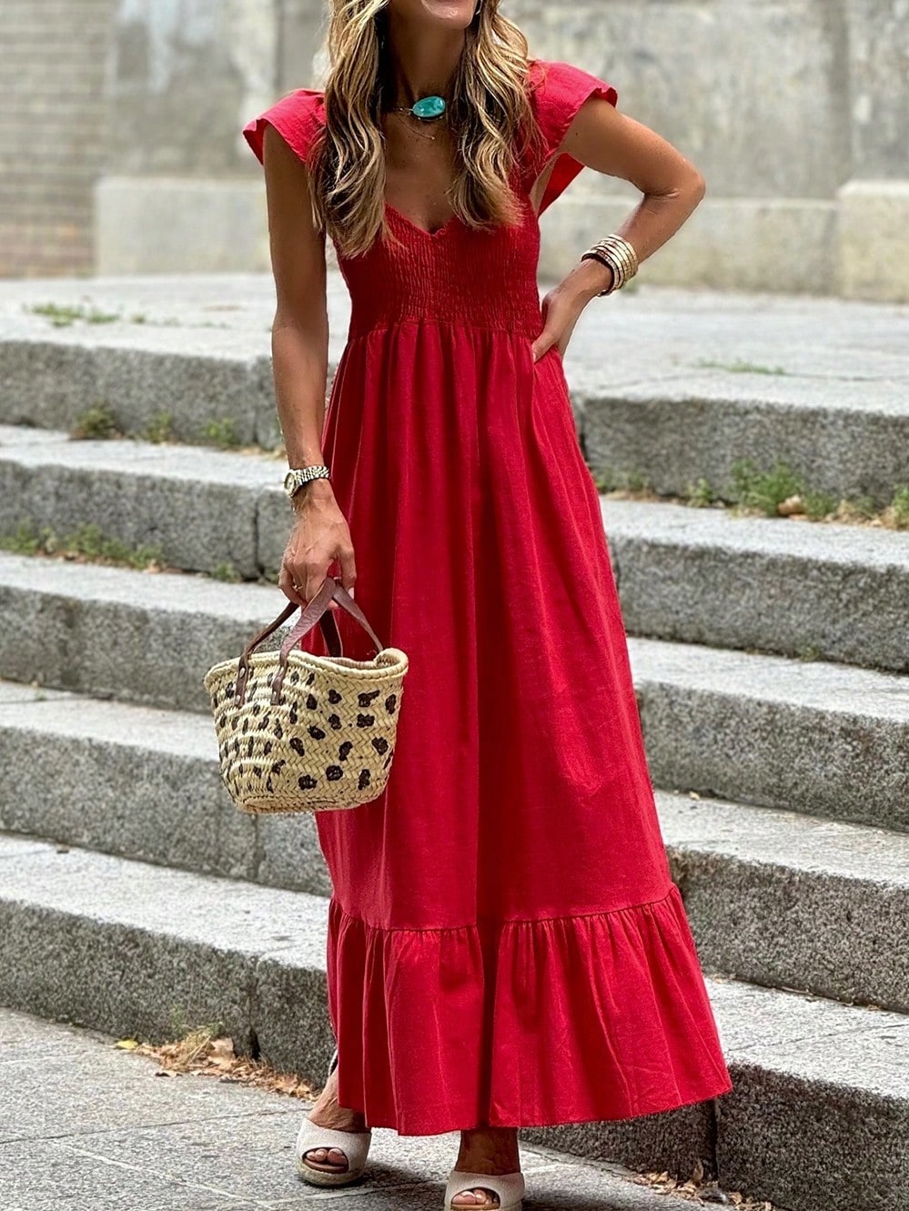 Boho Vacation Cotton Wavy White Elegant Tiered Maxi Long Shirt  Dress With Drawstring  Versatile Summer Dress For Women