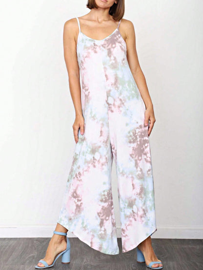 Boho Casual Teal Navy Blue Stripe Tank Cami Spaghetti Strap Wide Leg Jumpsuit Small To 3 XL PLUS