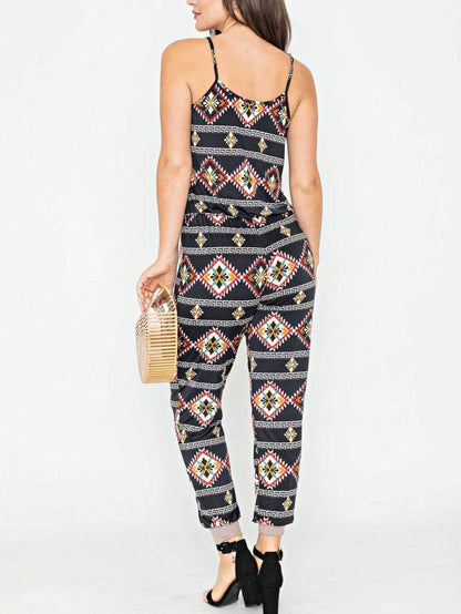 Boho Casual Teal Navy Blue Stripe Tank Cami Spaghetti Strap Wide Leg Jumpsuit Small To 3 XL PLUS
