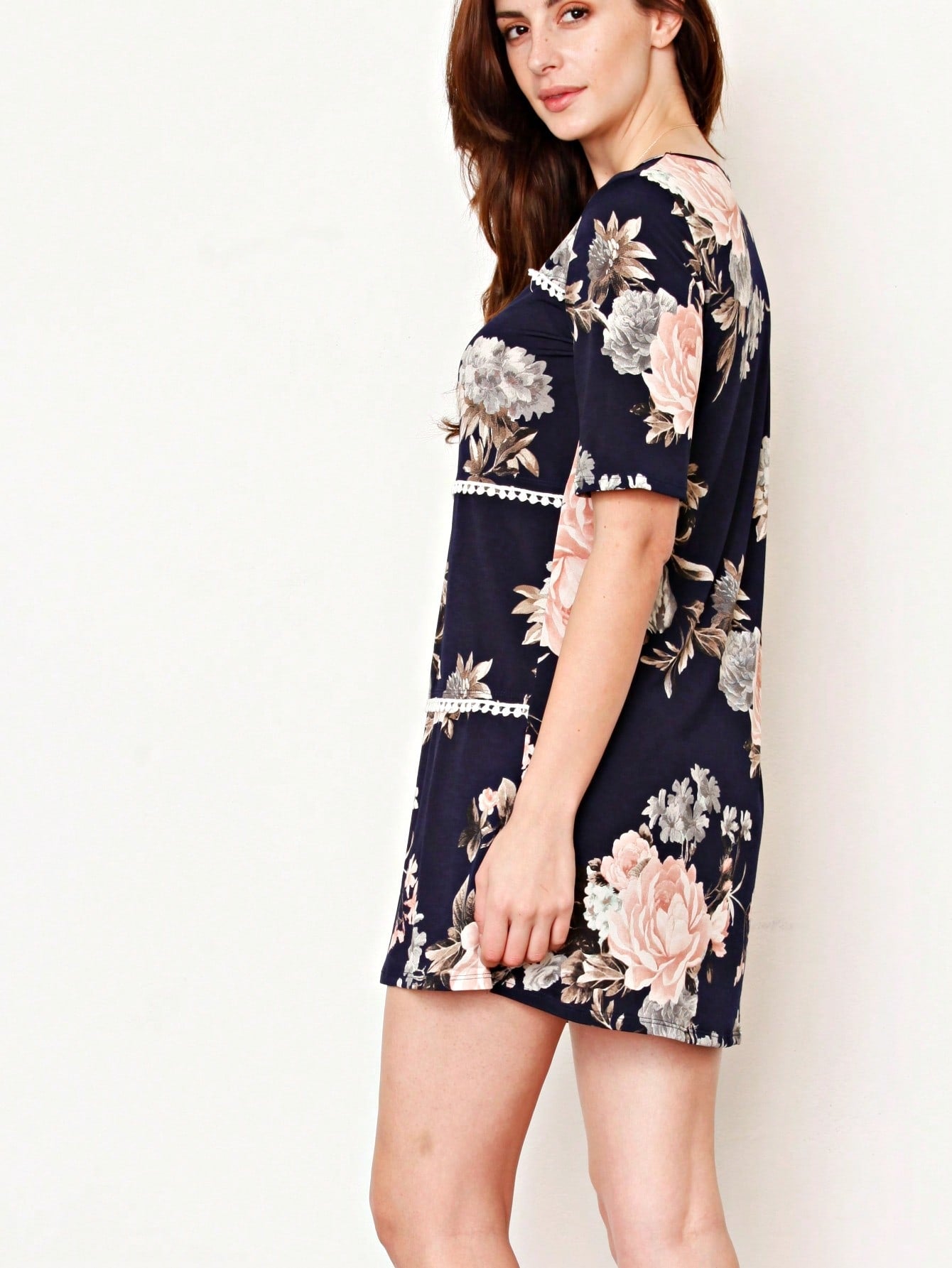 Boho Retro Vintage 60's Vibe Black Floral Tiered PomPom Trimmed Mini Dress