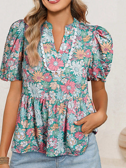 Boho Retro Vintage 60's Vibe Rose Red Floral Pleated Blue Stripe Dolman Bat Wing Ivory Whited Top Shirt Blouse