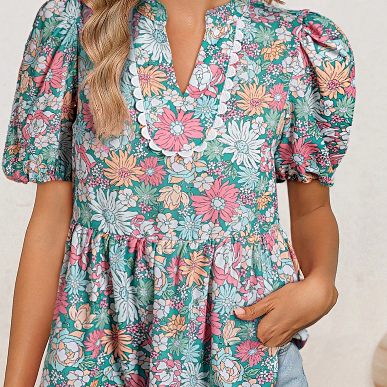 Boho Retro Vintage 60's Vibe Rose Red Floral Pleated Blue Stripe Dolman Bat Wing Ivory Whited Top Shirt Blouse