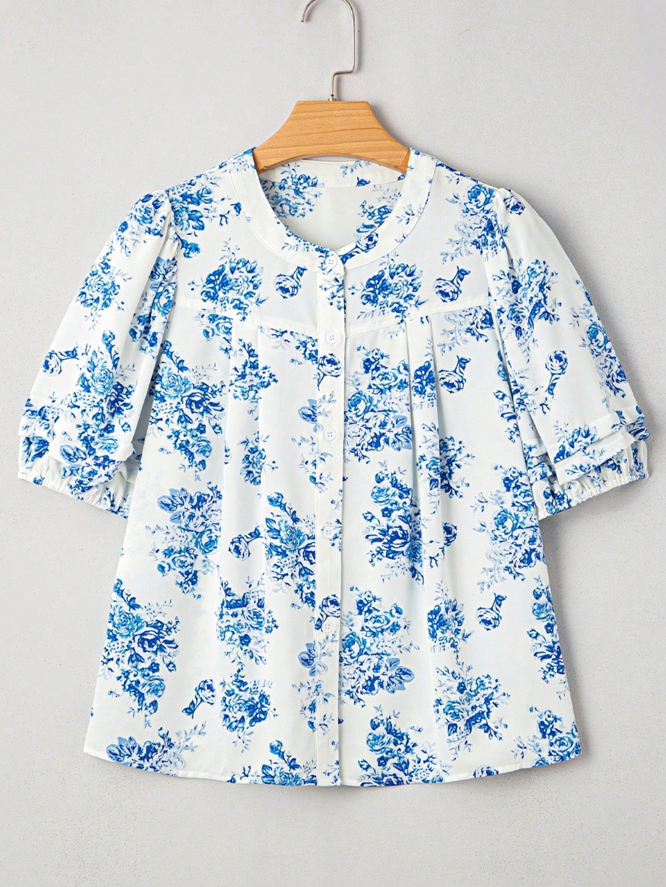 Boho Retro Vintage 60's Vibe Rose Red Floral Pleated Blue Stripe Dolman Bat Wing Ivory Whited Top Shirt Blouse