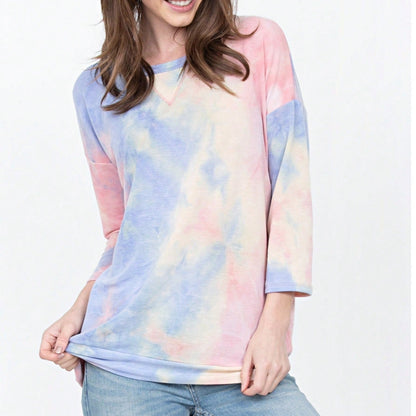 Boho Retro 90's Vintage  Preppy V Stitch  Stripe Knit Contrast Binding Brushed Soft Floral Raglan Sleeve Tunic Top Pullover Only