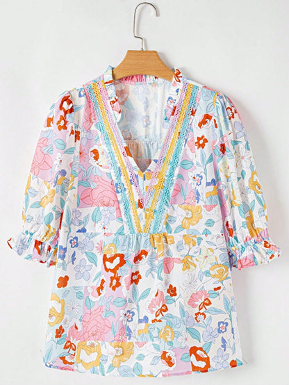 Boho Retro Vintage 90's Cream Beige Apricot Cheeta Leopard Loose Top Shirt Blouse