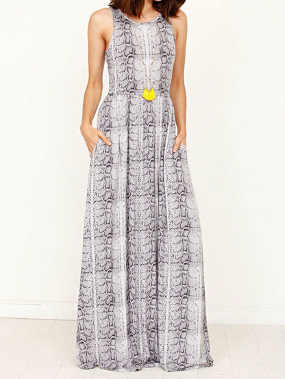 Boho Retro Polka Dot Rayon Mix Casual  Maxi Dress With Folded Cap Sleeve Side Pockets Versatile Summer Dress For Women