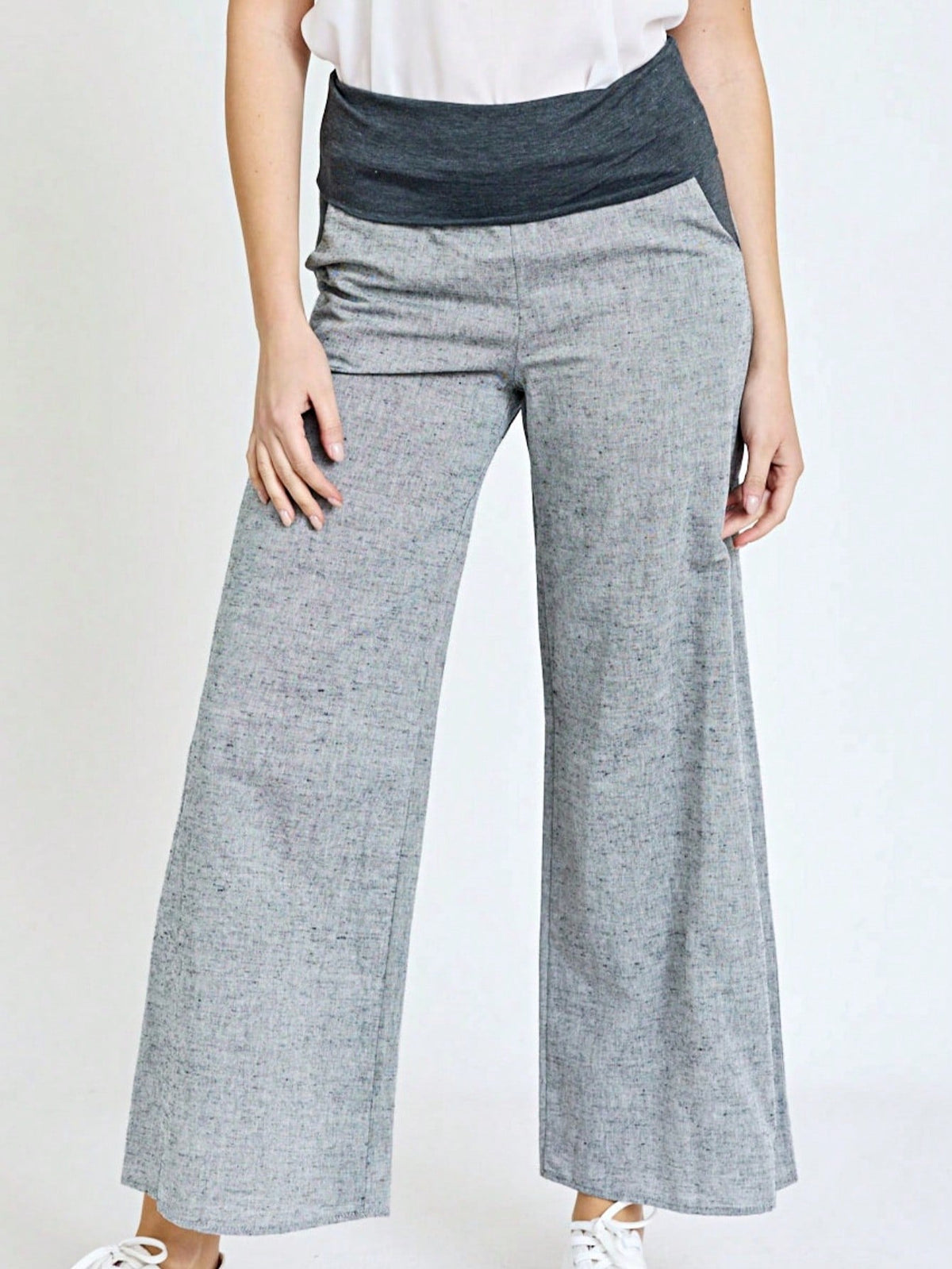 Boho Solid Fold Over Lounge Pants  Plain Bermuda Midi Casual Linen With Pocket Pants