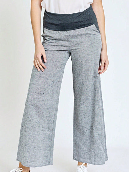 Boho Solid Fold Over Lounge Pants  Plain Bermuda Midi Casual Linen With Pocket Pants