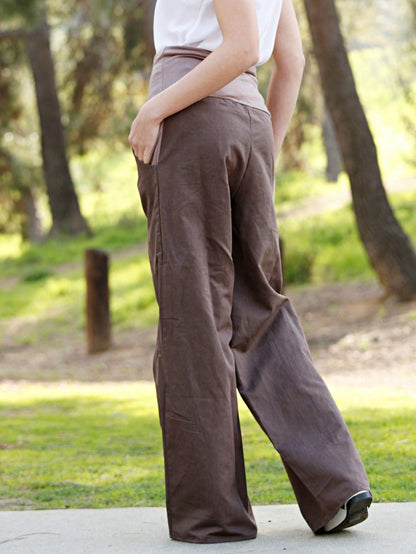 Boho Solid Fold Over Lounge Pants  Plain Bermuda Midi Casual Linen With Pocket Pants