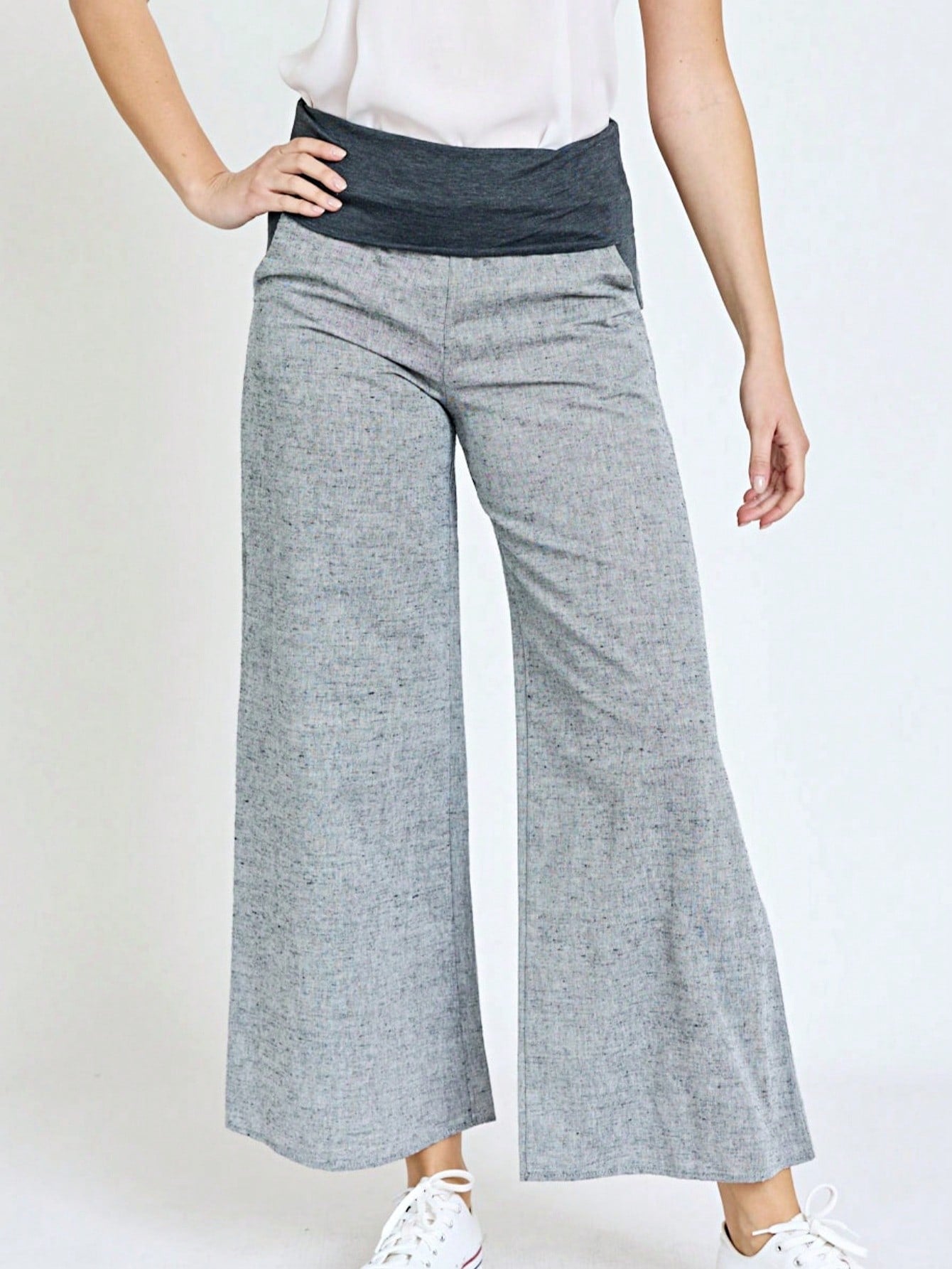 Boho Solid Fold Over Lounge Pants  Plain Bermuda Midi Casual Linen With Pocket Pants