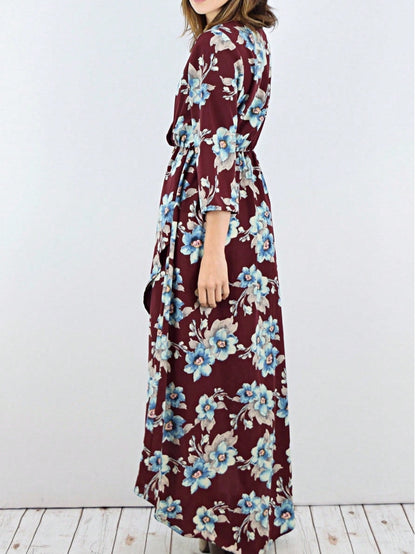 Boho Retro Polka Dot Rayon Mix Casual  Maxi Dress With Folded Cap Sleeve Side Pockets Versatile Summer Dress For Women