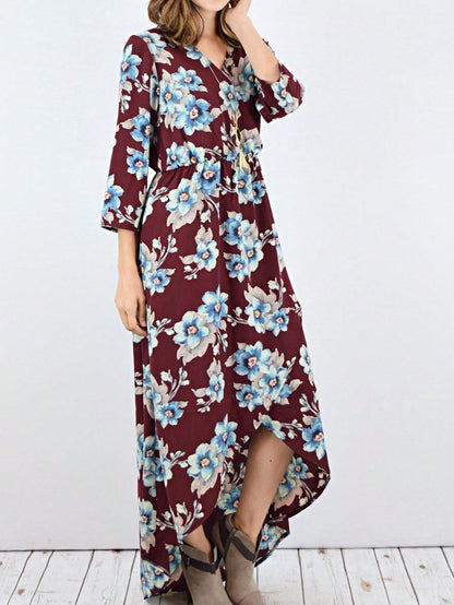 Boho Retro Polka Dot Rayon Mix Casual  Maxi Dress With Folded Cap Sleeve Side Pockets Versatile Summer Dress For Women