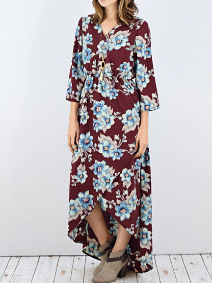 Boho Retro Polka Dot Rayon Mix Casual  Maxi Dress With Folded Cap Sleeve Side Pockets Versatile Summer Dress For Women