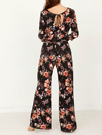 Boho Casual Beige Blue Floral Leaf Tank Cami One Shoulder Ruffle Wide Leg Jumpsuit Small To 3 XL PLUS